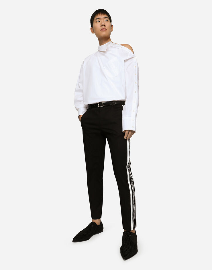 Dolce & Gabbana Pantalone cotone stretch con bande laterali Nero GVWJETFUFHT
