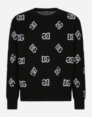 Dolce & Gabbana Round-neck technical jacquard sweater with DG detailing Black GXN41TJEMI9