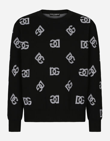 Dolce & Gabbana Round-neck technical jacquard sweater with DG detailing Black VG440AVP187