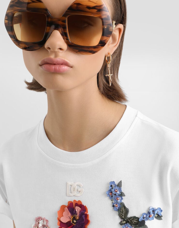 Dolce & Gabbana T-shirt en jersey avec patch de fleurs White F8V42ZGDDL2