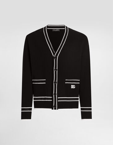 Dolce & Gabbana Cardigan over in cotone piquet con bottoni Nero GXV13ZJBCGY