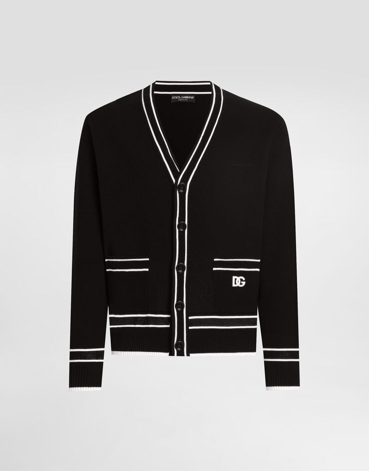 Dolce & Gabbana Cardigan over in cotone piquet con bottoni Nero GXV13ZJBCGY