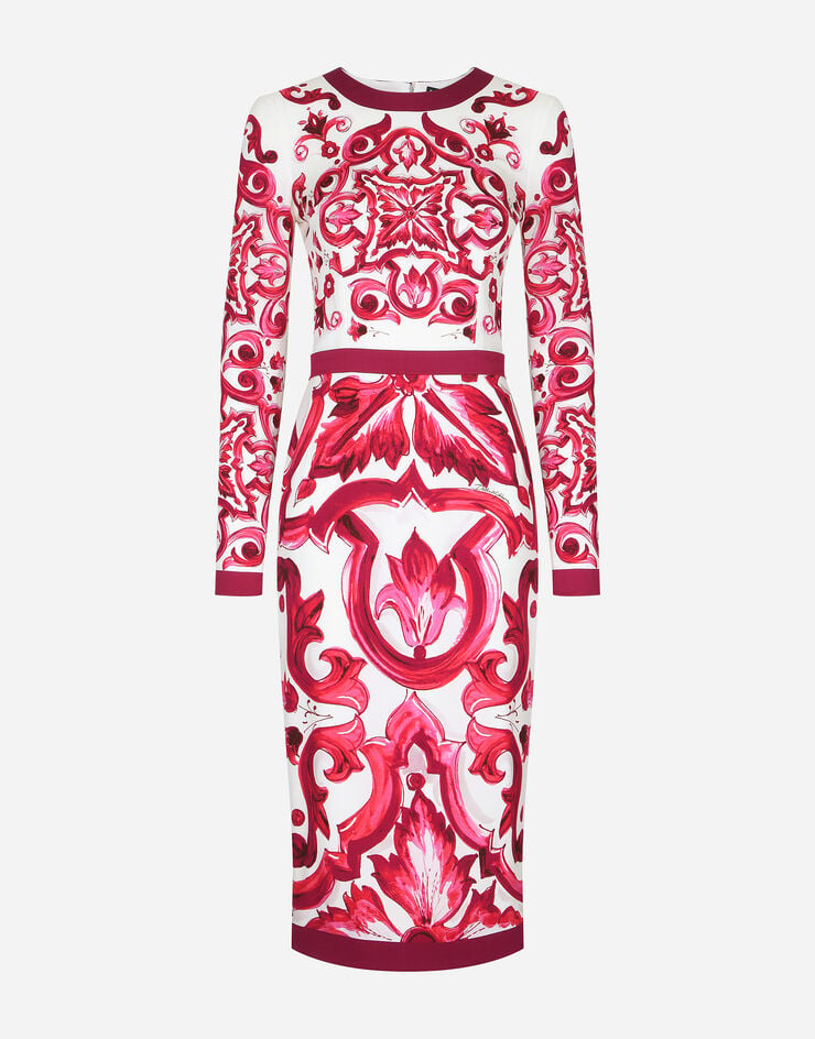 Dolce & Gabbana Vestido midi de charmeuse con estampado Maiolica Multicolor F6ZJ7THPABK