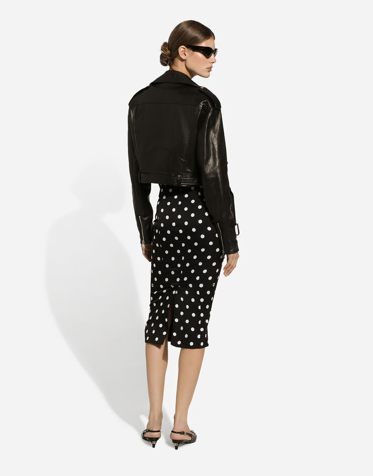 Dolce & Gabbana Charmeuse calf-length pencil skirt with polka-dot print Print F4BUOTFSA62