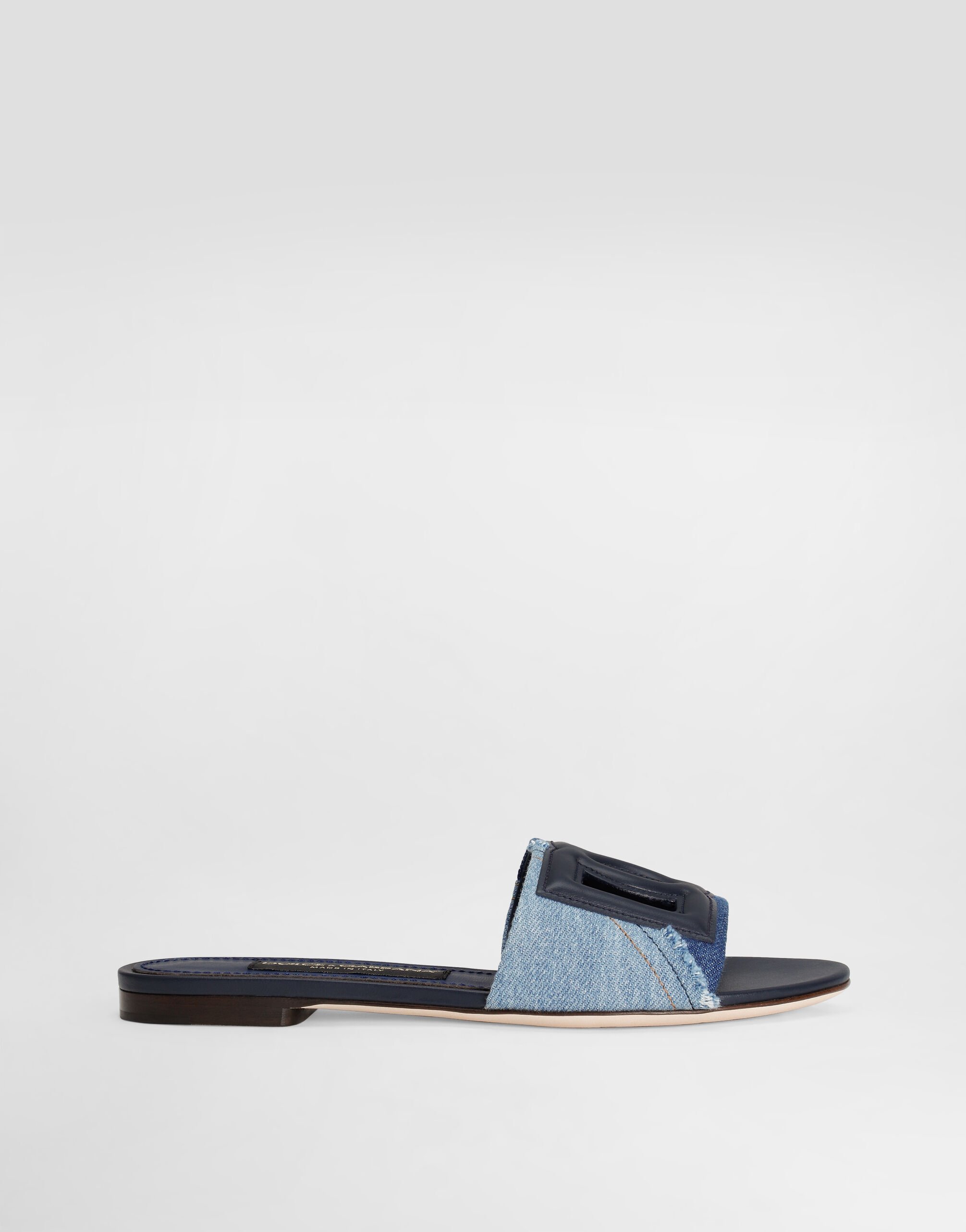 Patchwork denim slides with DG logo in Blue for Women