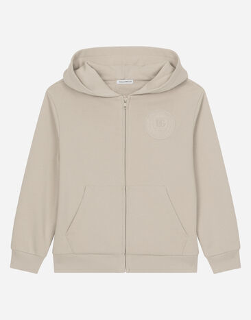 Dolce & Gabbana Jersey hoodie with DG logo Beige L4JWKLG7NXC