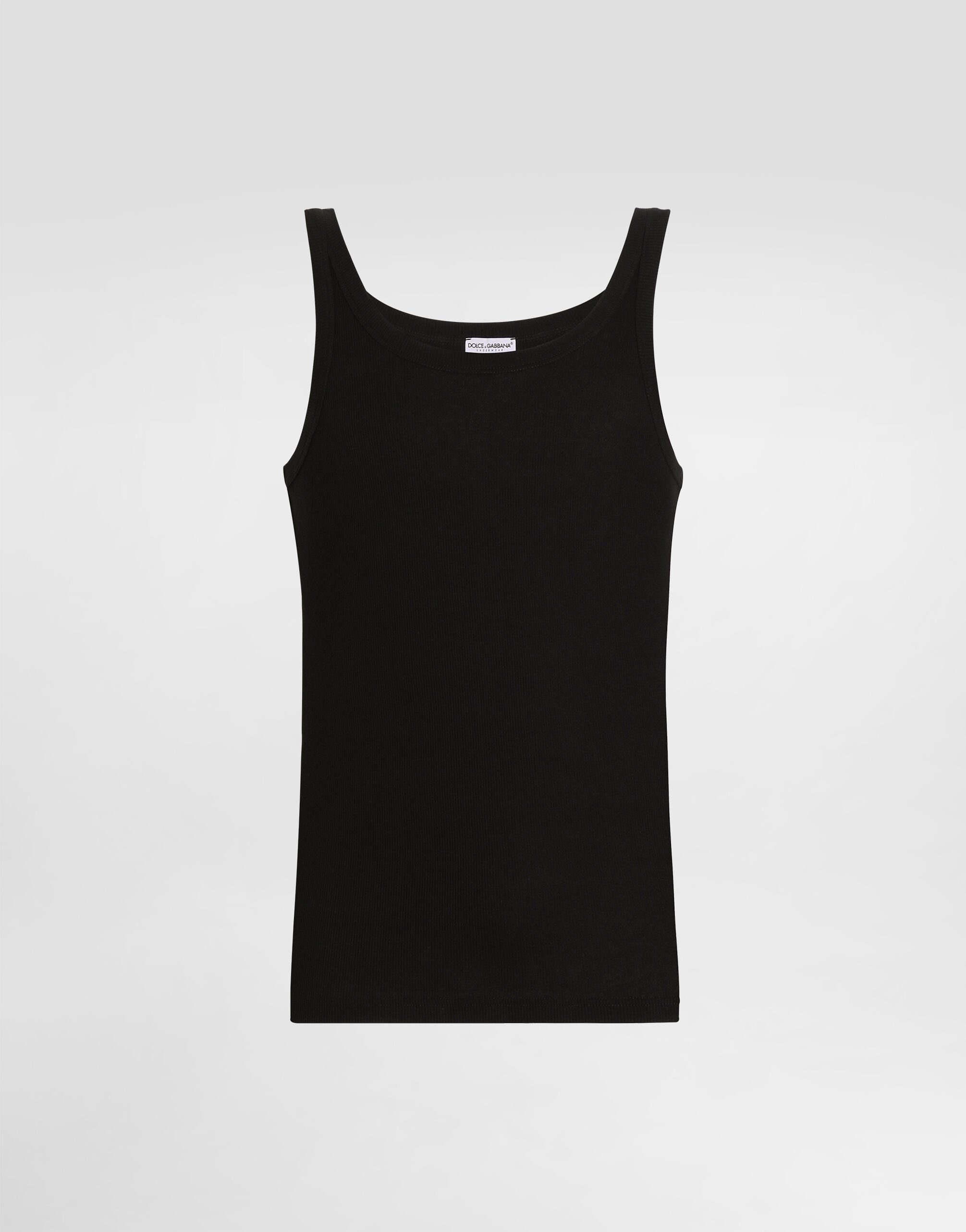 Fine-rib cotton singlet in Black for Men | Dolce&Gabbana®