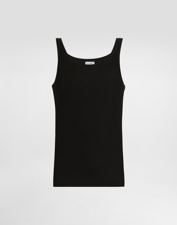Dolce & Gabbana تيشيرت داخلي قطني بتضليعات رقيقة أسود M8C19JONN96