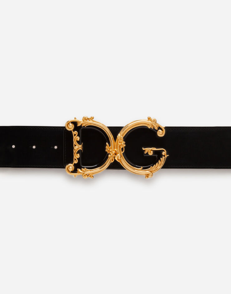 Dolce & Gabbana Cintura in cuoio con logo DG Barocco Nero BE1336AX095