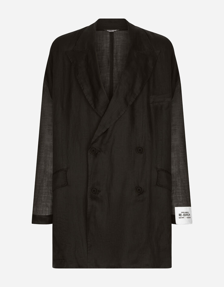 Dolce & Gabbana Zweireihige Oversize-Jacke aus Leinen Schwarz G2SF2TFU4JA