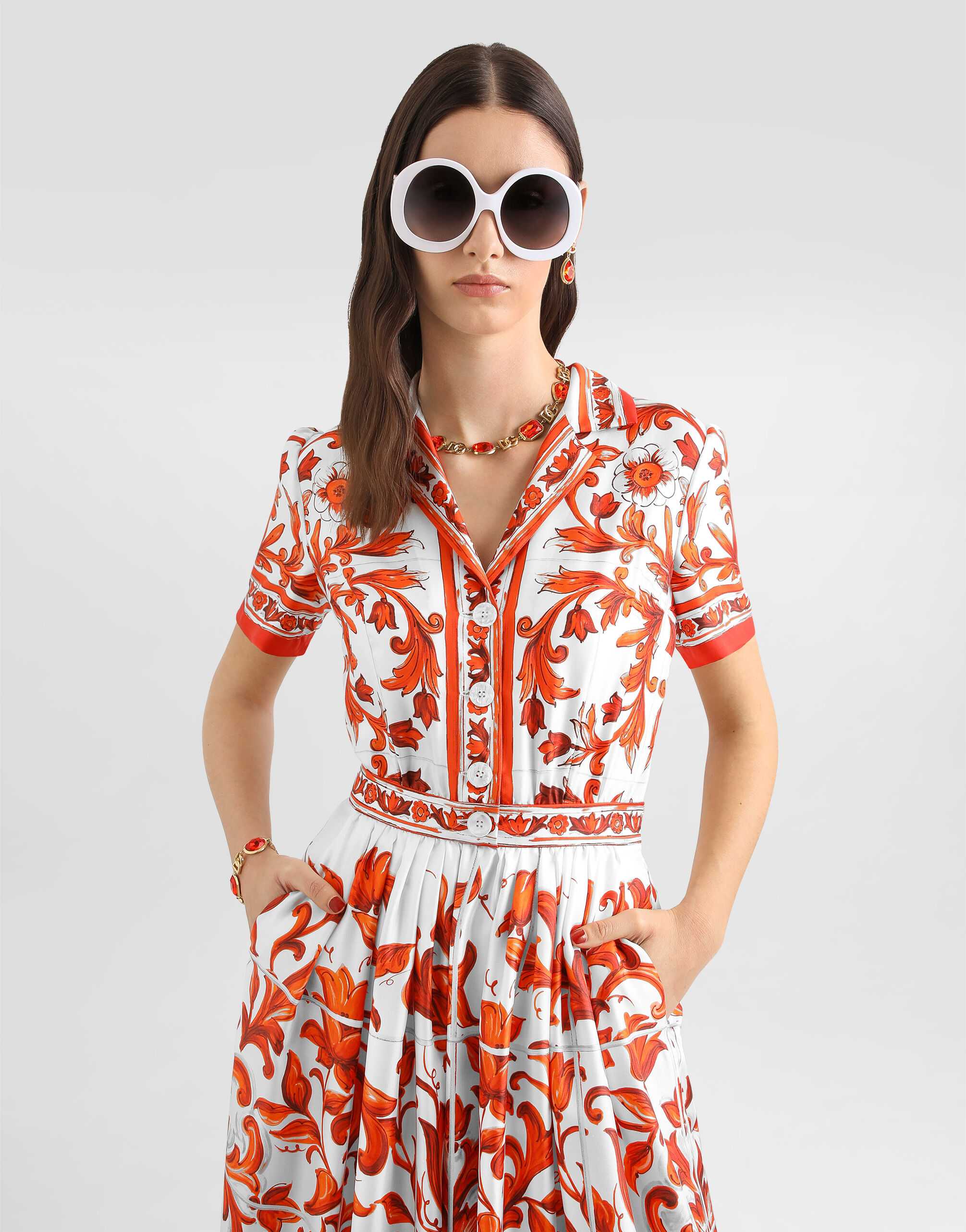 Majolica-print twill dress in Multicolor for Women | Dolce&Gabbana® US