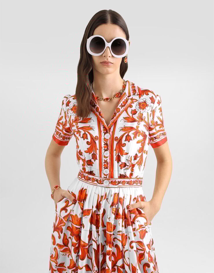 Dolce & Gabbana Majolica-print twill dress Multicolor F6TVLTGDDRE