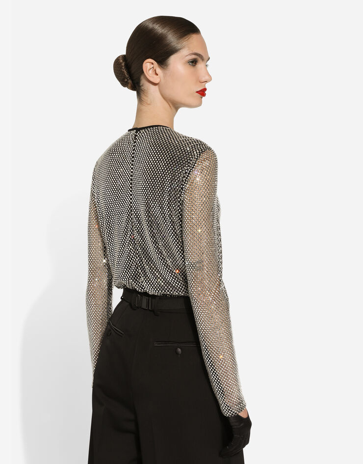 Dolce & Gabbana Bluse aus Crystal-Mesh Silber F7AJ2THLSA0