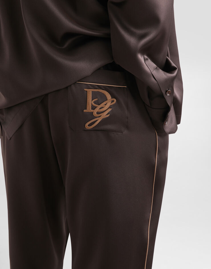 Dolce & Gabbana Silk pajama pants with logo embroidery Multicolor GVCRAZFU1AU