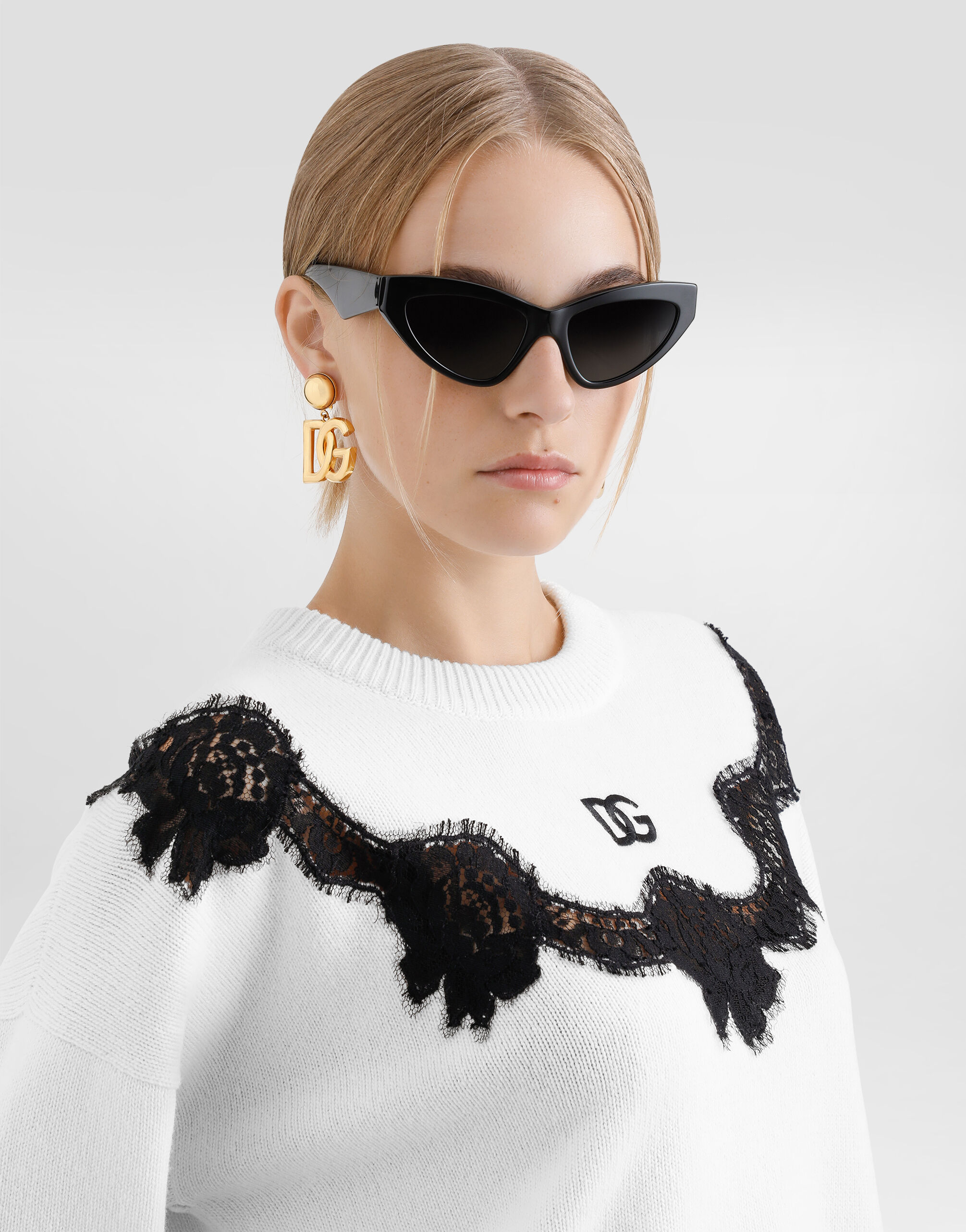 Wool sweater with DG logo and lace inserts