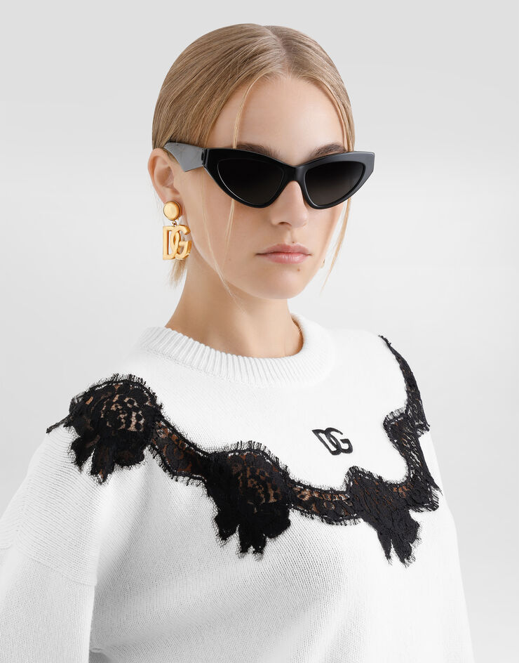 Dolce & Gabbana Wool sweater with DG logo and lace inserts White FXX29ZJCVT5