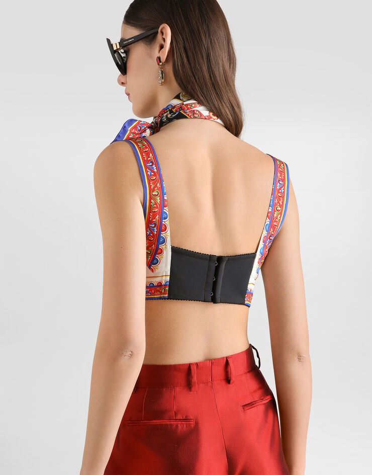 Dolce & Gabbana Carretto-print charmeuse top Multicolor F7Y28TGDDTA