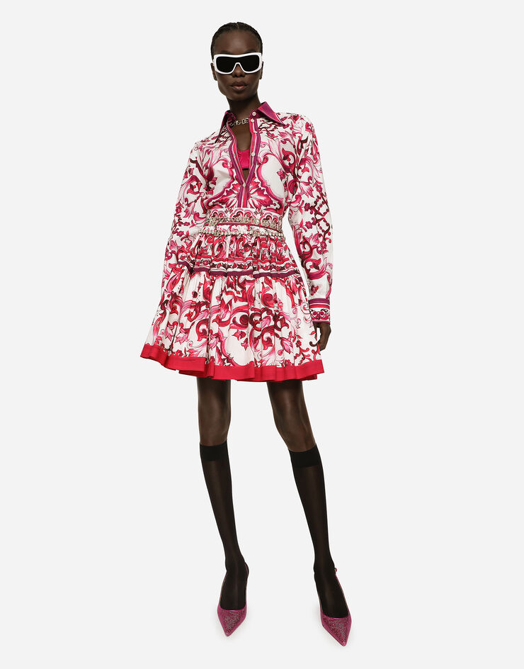 Dolce&Gabbana Camisa de popelina con estampado Maiolica Multicolor F5J51THH5AW