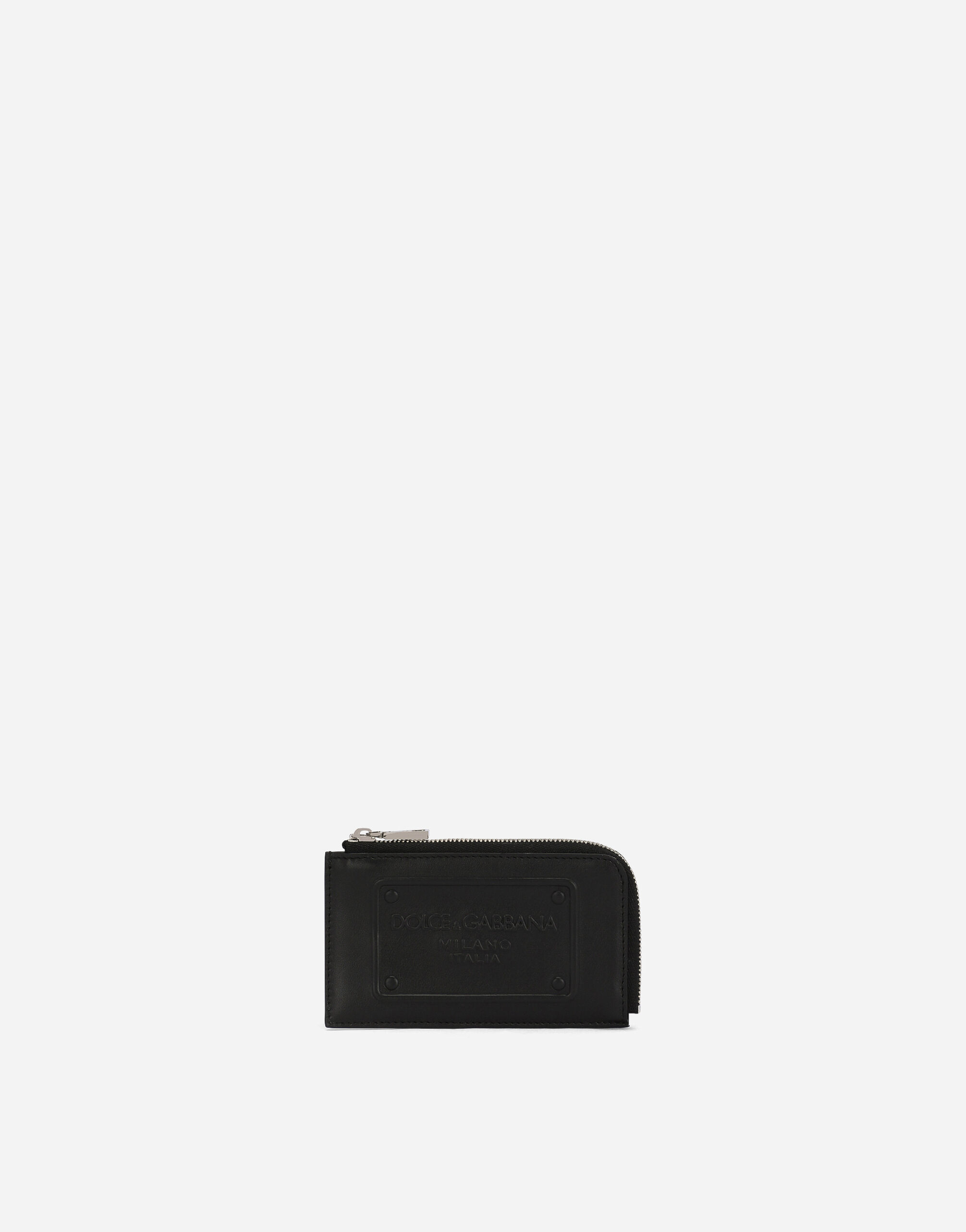 Calfskin card holder with raised logo in Black for Men Dolce Gabbana