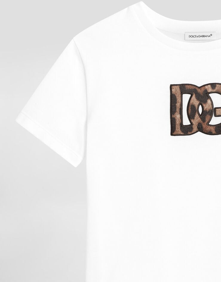 Dolce & Gabbana Jersey t-shirt with leopard-print DG patch Dolce & Gabbana Jersey t-shirt with leopard-print DG patch White L5JTOXG7P0J