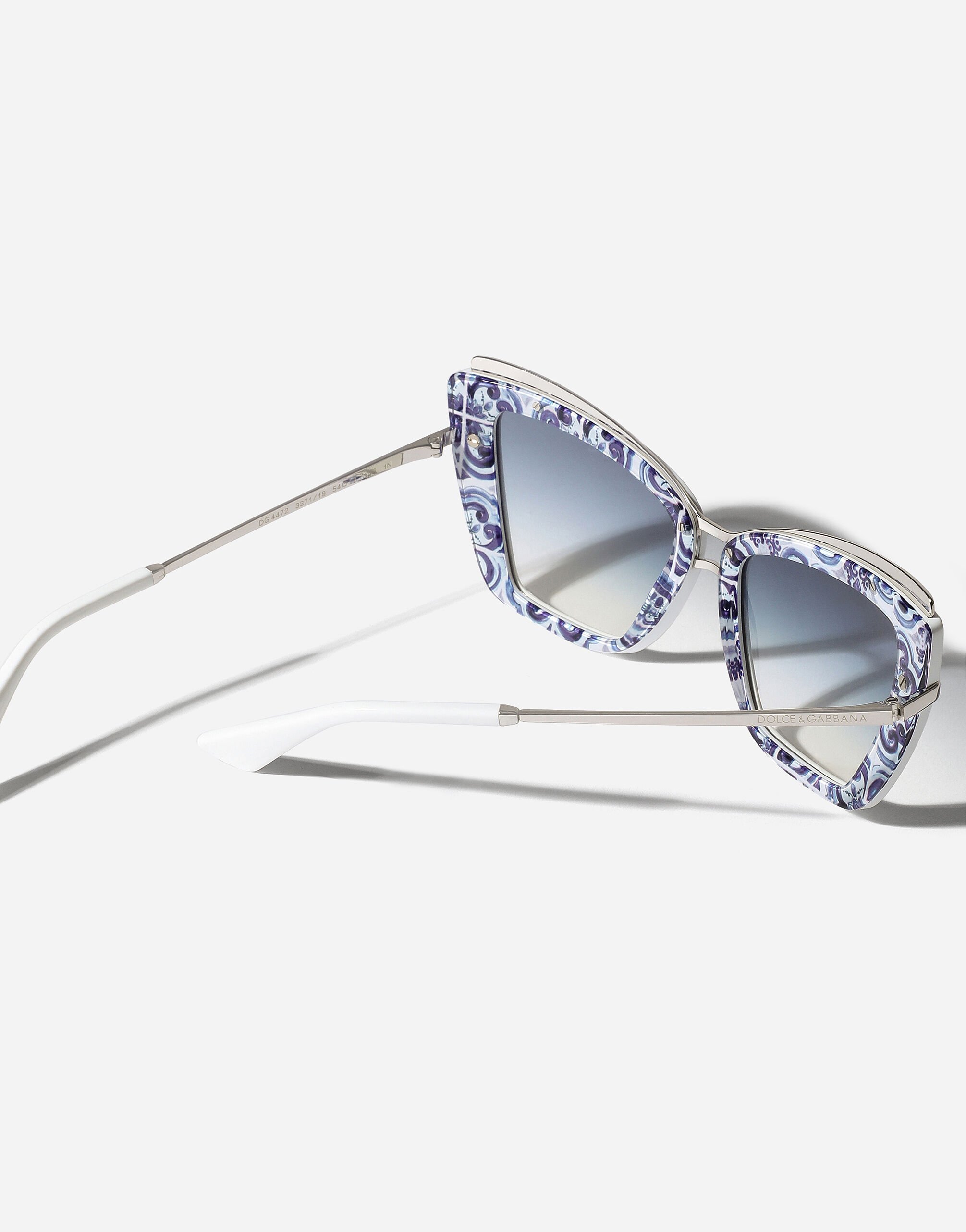 Metal print sunglasses in White on blue maiolica for Women | Dolce&Gabbana®  US