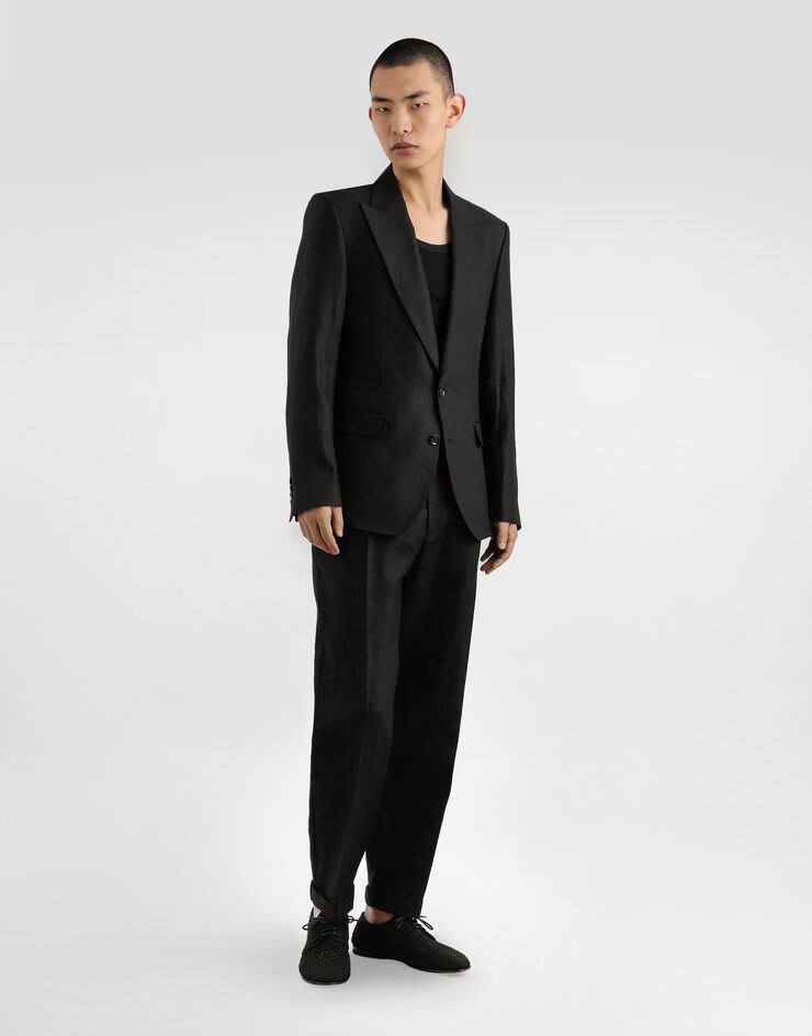 Dolce & Gabbana Single-breasted linen fabric jacket Black G2QS6TFU4MC