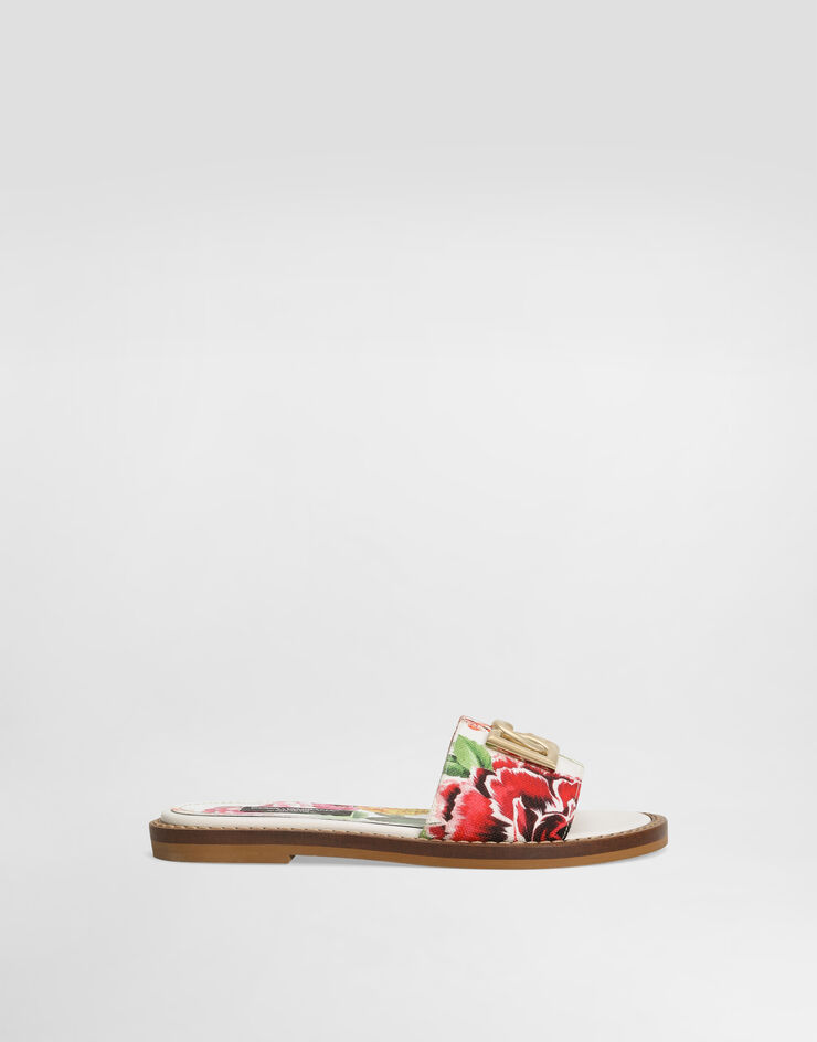 Dolce & Gabbana Flat canvas sliders with flower and DG logo print Print D11316A4194