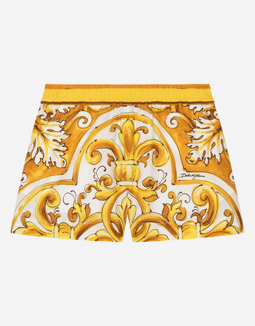 Dolce & Gabbana Shorts aus Popeline mit gelbem Majolika-Print Drucken L53Q29FI5JV