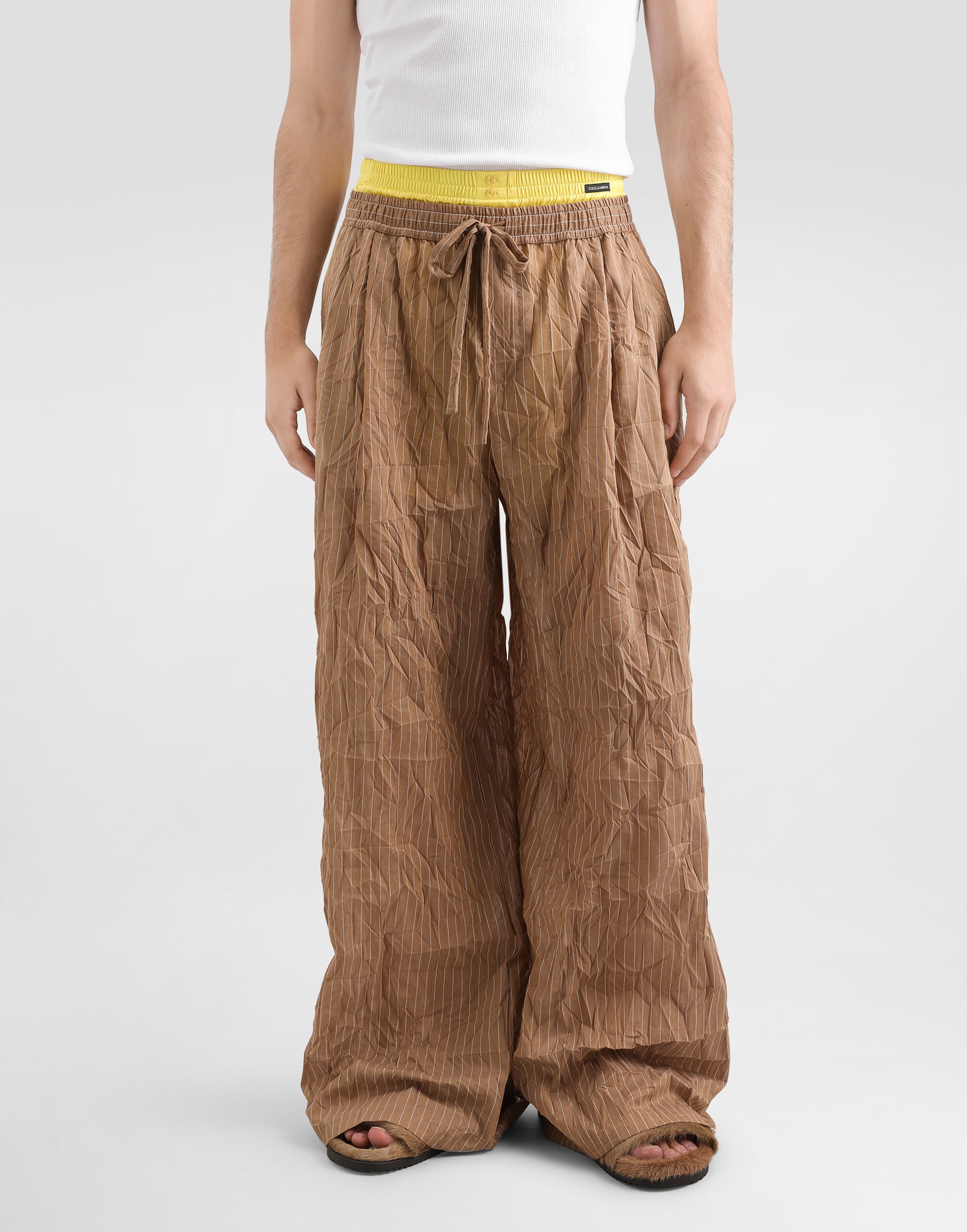 Crinkled striped fabric vanity trousers in Multicolor for Men