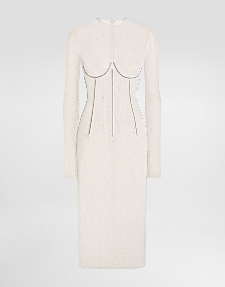 Lace calf-length dress with corset detailing