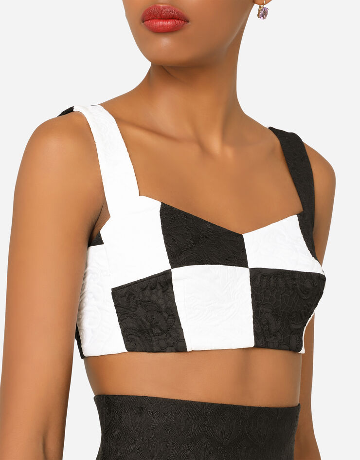 Dolce & Gabbana Damier patchwork jacquard bustier top BLUE F7Q34TGDX76