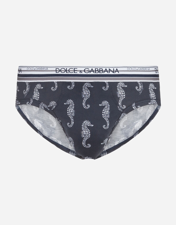 Dolce & Gabbana Medium cotton briefs with seahorse print BLUE M3A01JFS7FO