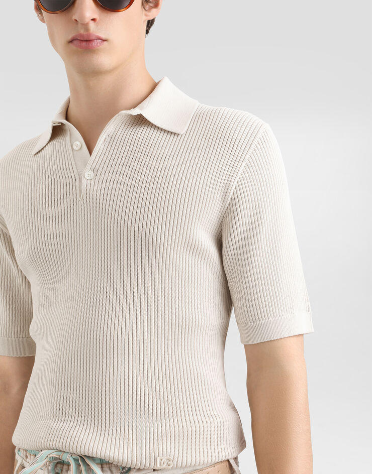 Dolce & Gabbana Micro-rib cotton polo shirt Cream GXZBJZJBCJC