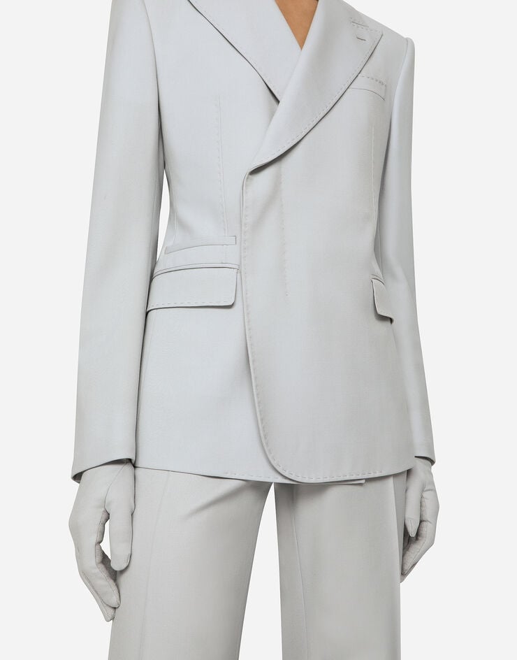 Dolce & Gabbana Двубортный пиджак Sicilia из эластичной шерсти серый G2RQ3TFUBE7