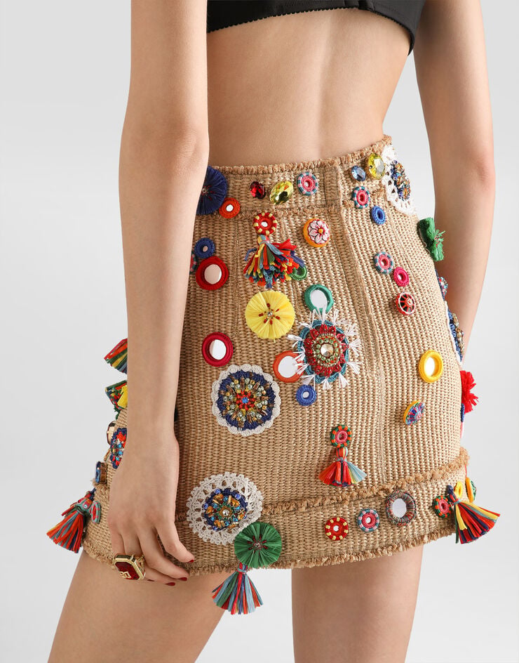 Dolce & Gabbana アプリケーション ラフィア ミニスカート Multicolor F4DFOZFUTDW