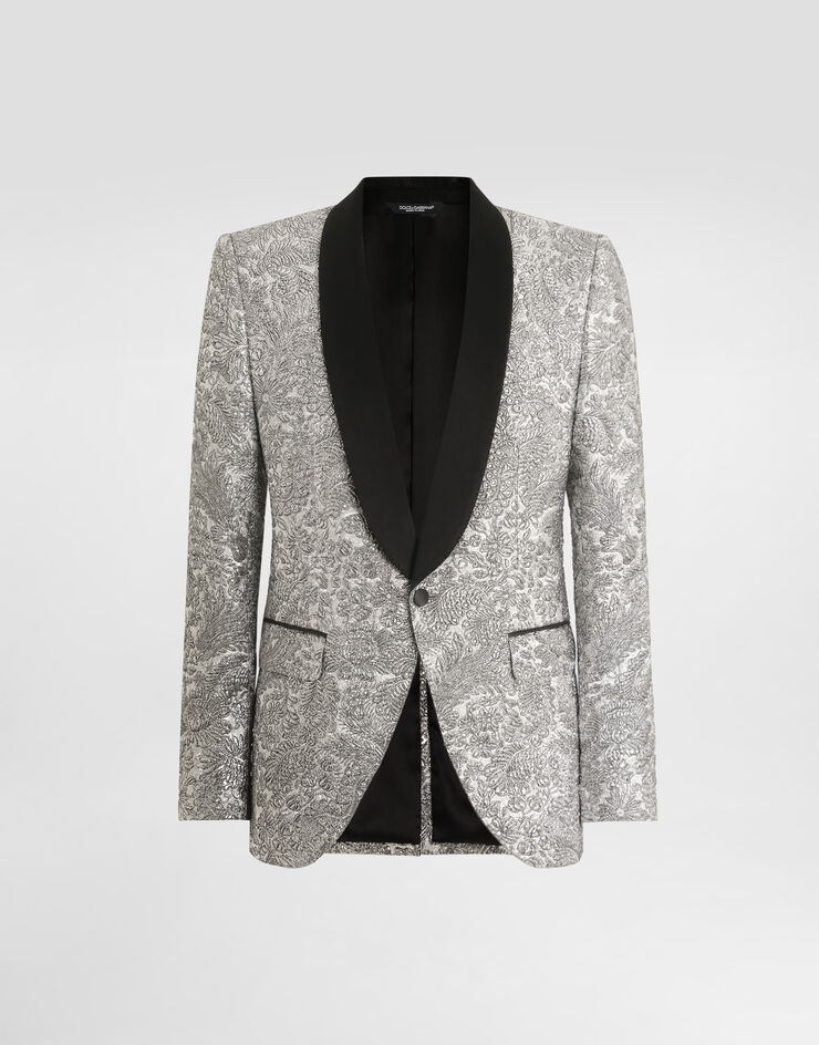 Dolce & Gabbana Single-breasted floral lamé jacket Silver G2UG2TFJZAL