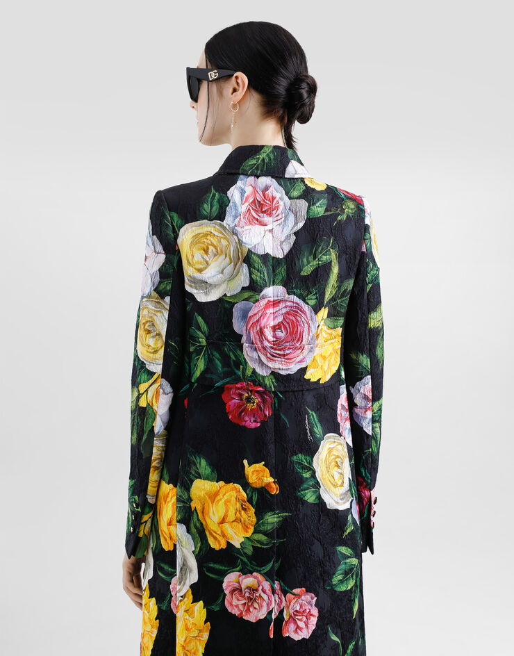 Dolce & Gabbana Abrigo de brocado con botonadura recta y estampado de peonías y rosas Imprima F0W2RTFS9AH