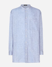 Dolce & Gabbana Oversize linen shirt with Mandarin collar Blue G5JH9THI1QD