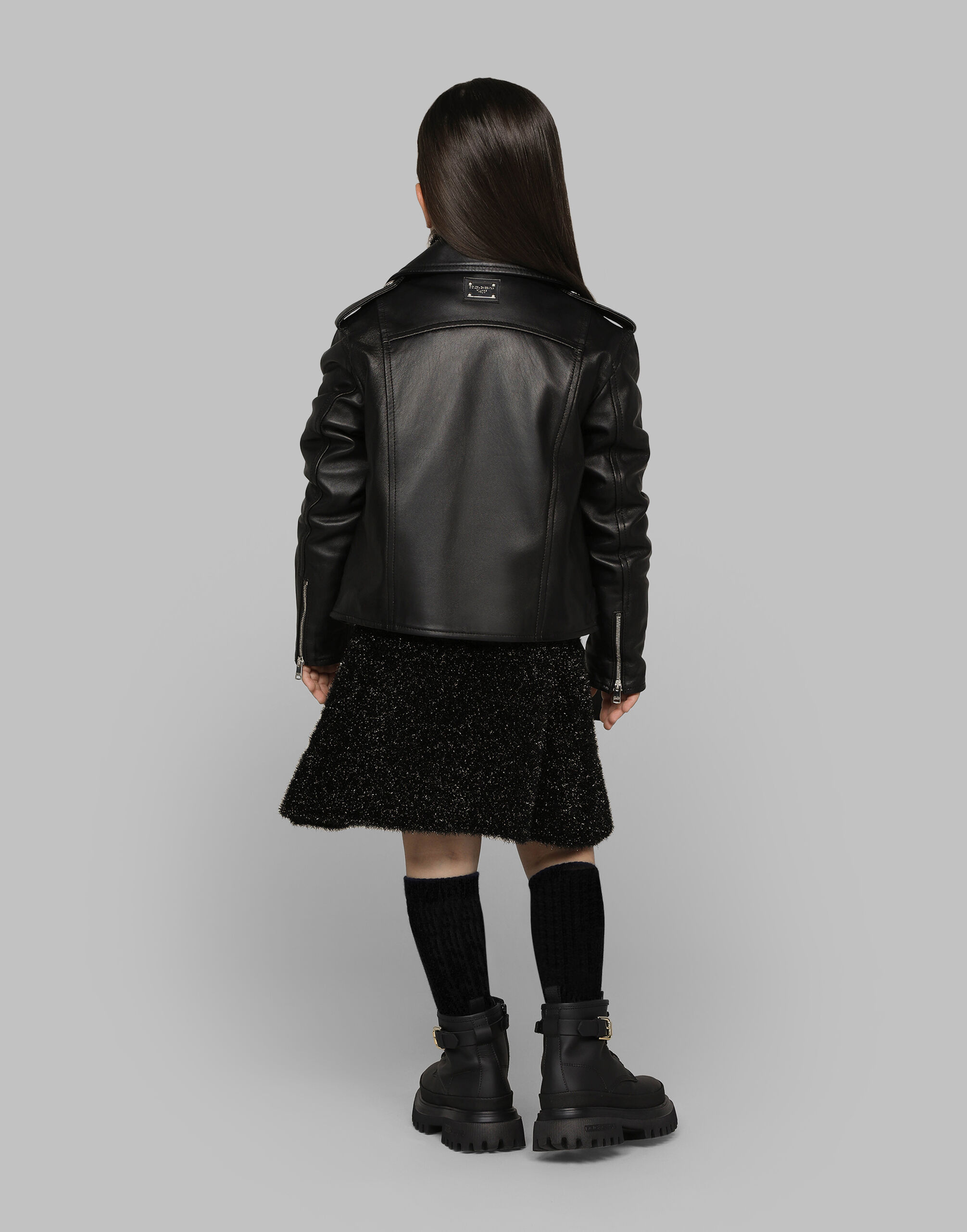 Blackのガールズ レザー バイカージャケット | Dolce&Gabbana®