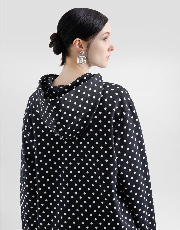Dolce & Gabbana Jersey hoodie with polka-dot print and branded tag Multicolor F9S49THS7QD