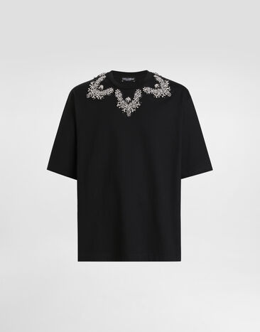 Dolce & Gabbana Jersey t-shirt with embroidery Black G8PB8ZHU7SD