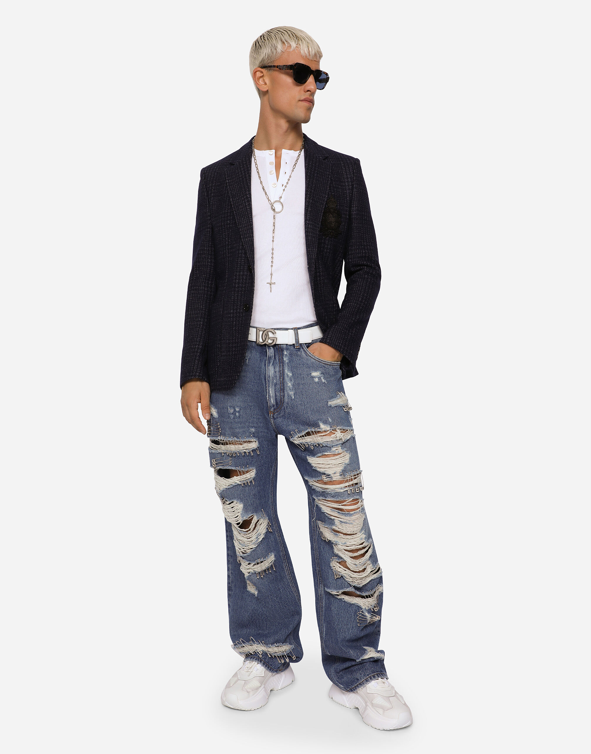 Oversize jeans with rips and safety pins in Multicolor for Men