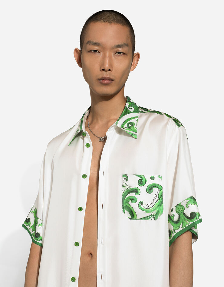 Dolce & Gabbana 마욜리카 프린트 실크 하와이안 셔츠 인쇄 G5LY2TGI116
