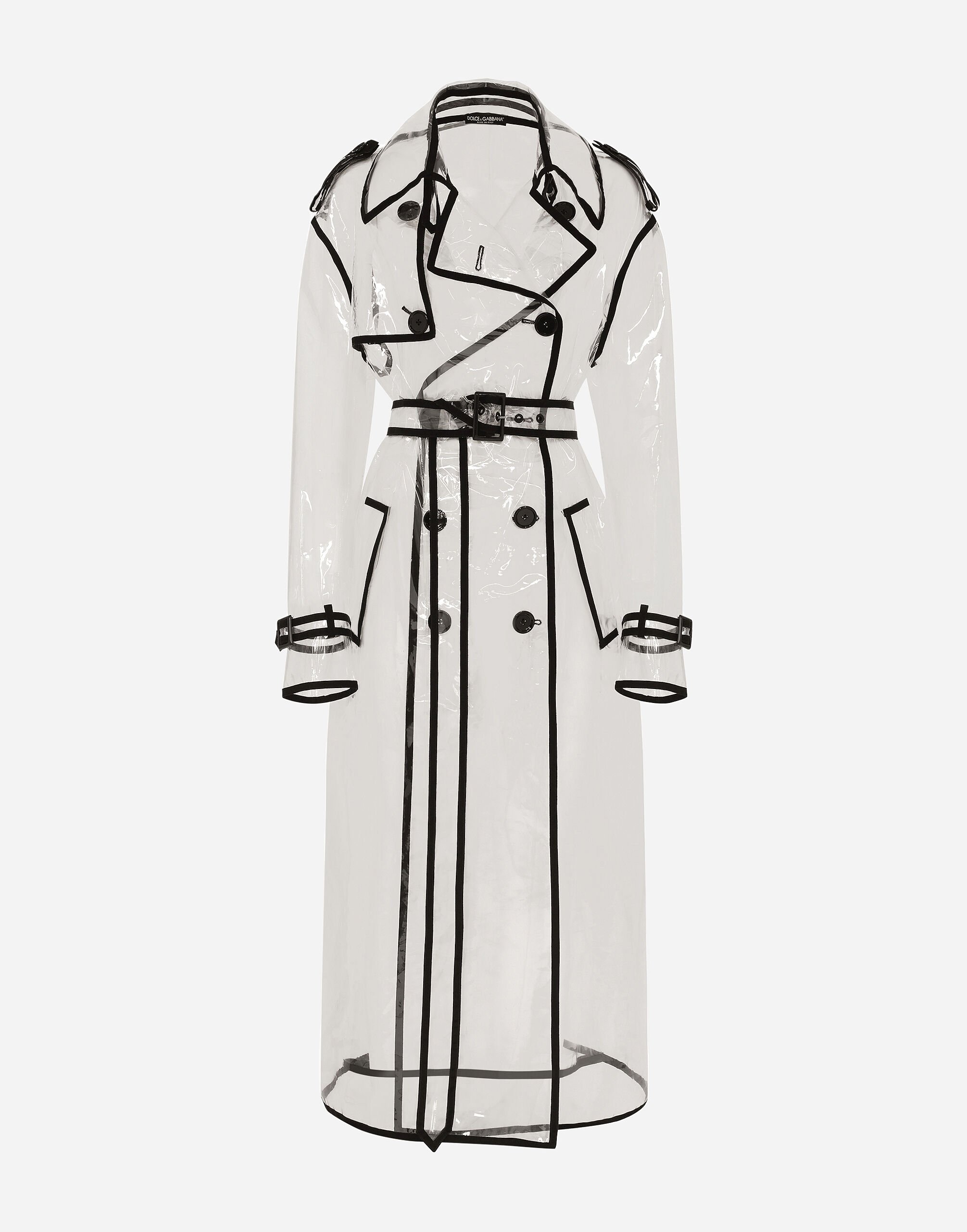 Dolce & Gabbana KIM DOLCE&GABBANA PVC trench coat with contrasting piping Silver FTAMPTFLSFG