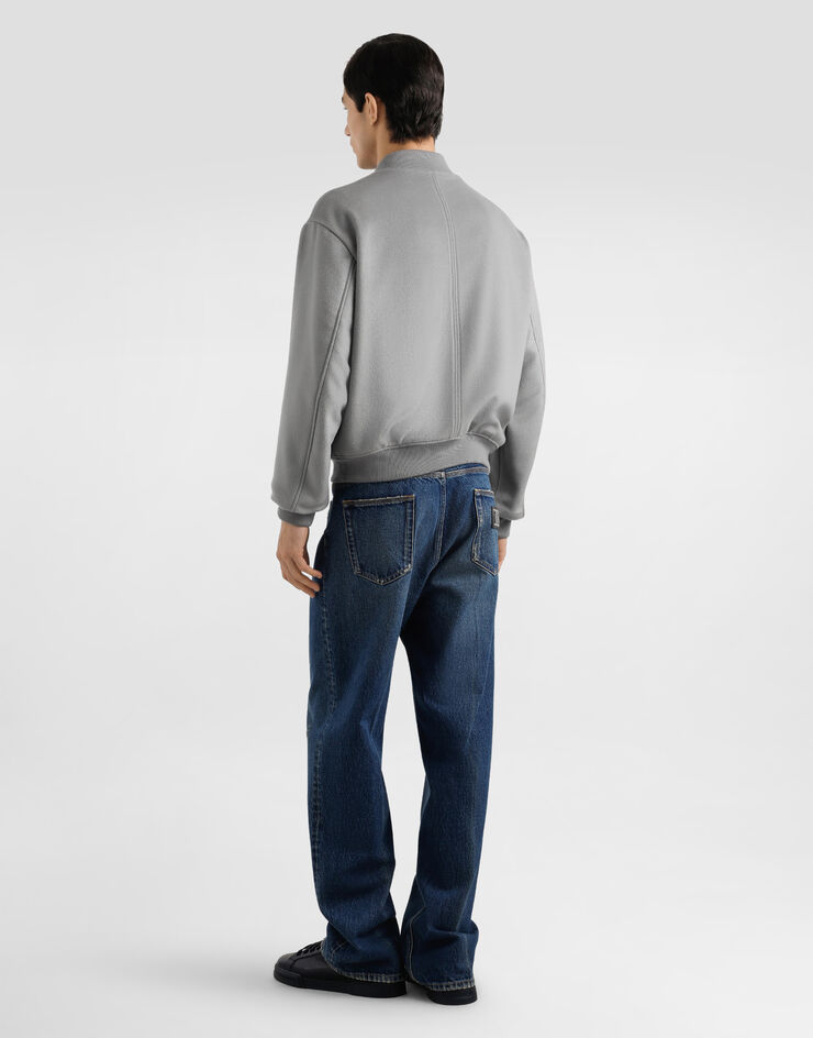 Dolce & Gabbana Silk grandad-neck t-shirt with embroidery Grey G8QK3ZG7PGO