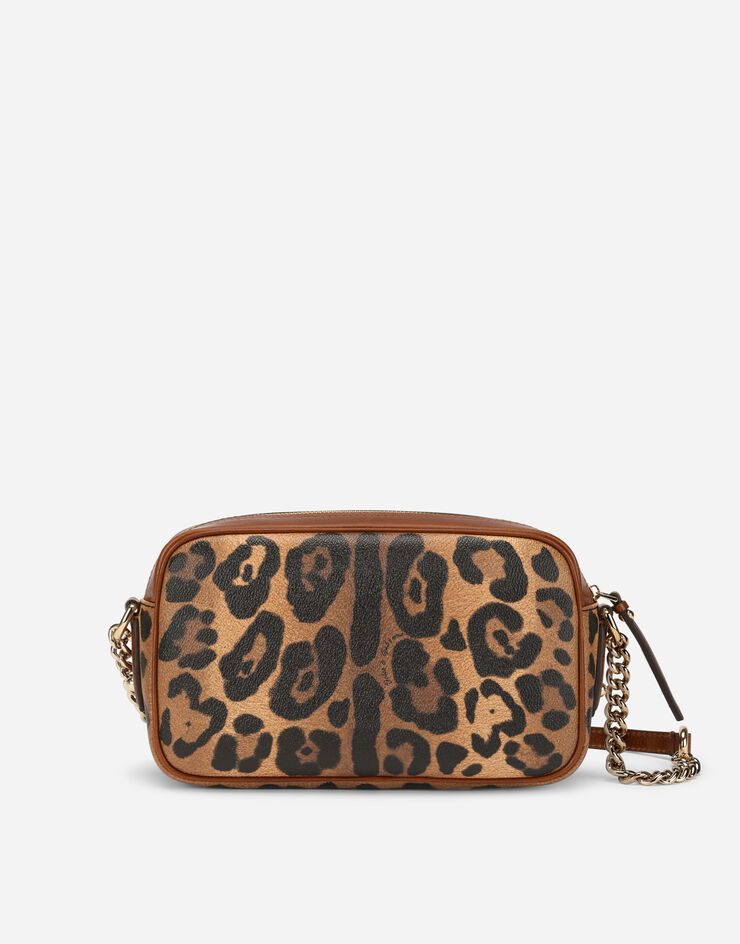 Dolce & Gabbana Bolso de bandolera mediano en crespo estampado leopardo con placa con logotipo Multicolor BB2211AW384