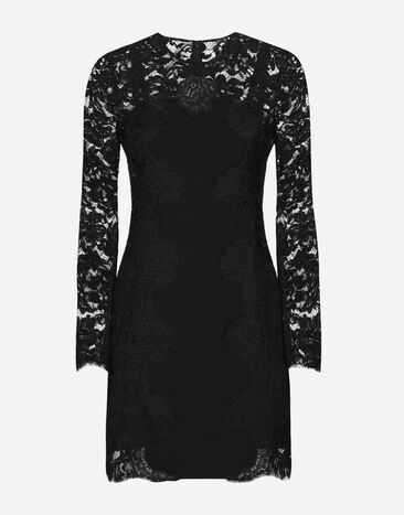 Dolce & Gabbana Kurzes Kleid aus Kordelspitze und Einsatz aus Jersey Drucken F6GADTHS1KD