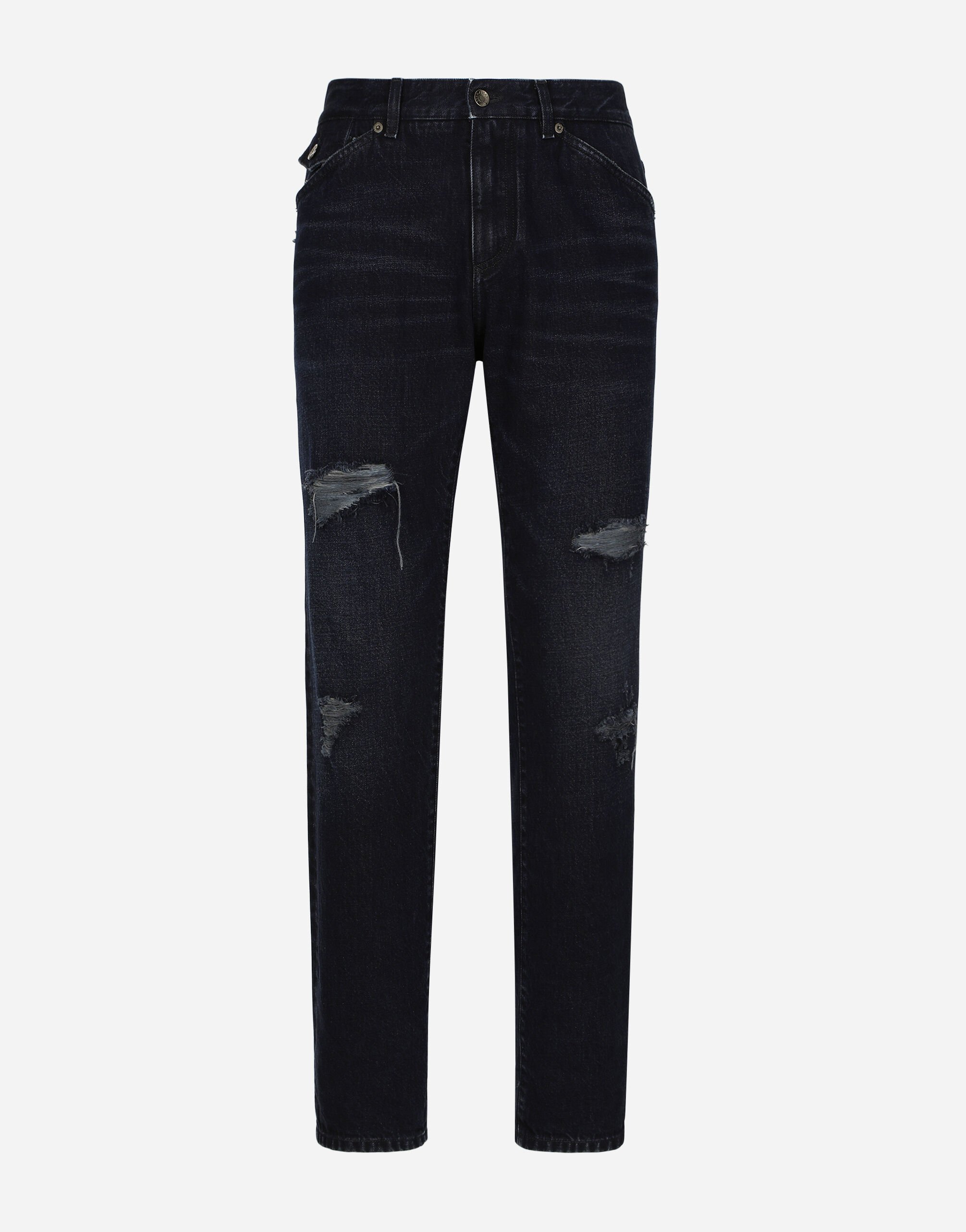 Dolce & Gabbana Regular blue denim jeans with abrasions and rips Multicolor G5LY0DG8LA5