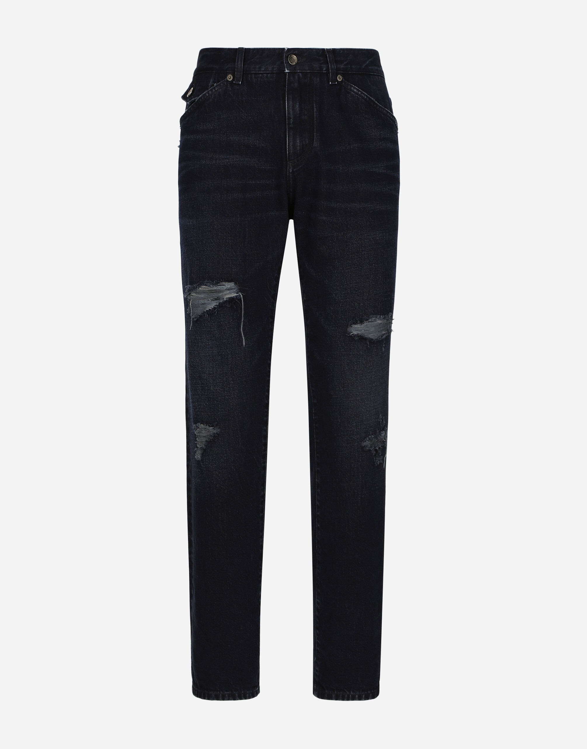 Dolce & Gabbana Jeans aus blauem Denim mit Abriebstellen und Rissen Mehrfarbig G5LI1DG8KP6