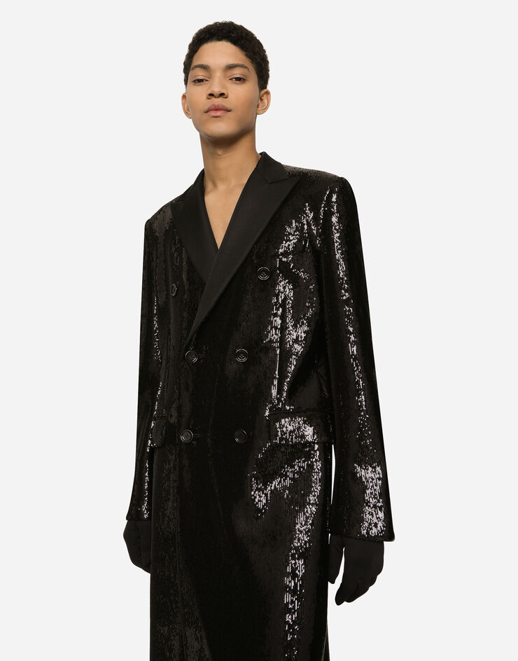 Dolce&Gabbana Sequined double-breasted coat Black G040XTFLGAF
